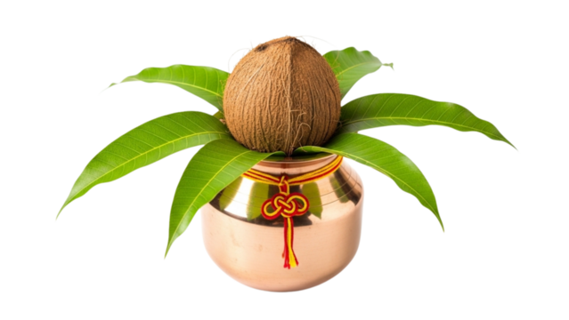 Kalash with Coconut and Mango Leaves for Hindu Puja - Powered by Adobe