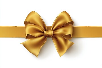 Realistic illustration of a golden ribbon bow, tied and centered, on a plain white background