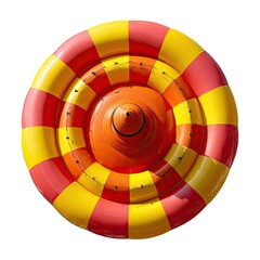 Obraz premium Inflatable water toy, circular, striped. Bright red and yellow. Top view