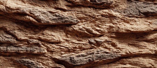 Close-up of layered rock formation with textured, rough surface in shades of brown and gray