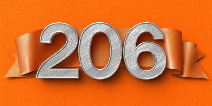 Metallic "206" on orange background, a ribbon accentuates the numbers