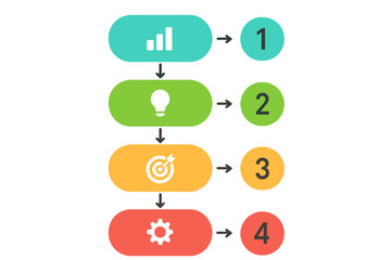 Infographic template with 4 steps. Business data visualization process chart. Vector diagram for presentation, workflow, and layout. From data analysis to idea and goal.