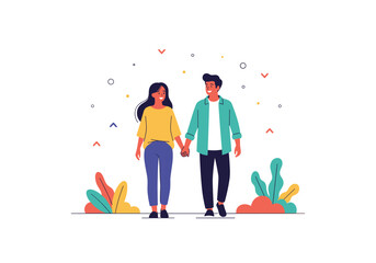 Couple Holding Hands Walking Together Outdoors.