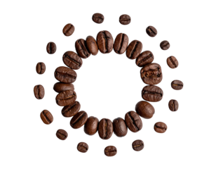 Coffee beans arranged in a circular pattern