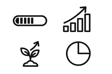 Business growth and data analytics icon set. Vector outline icons for progress, loading bar, financial chart, startup development, and statistical report. Infographic elements.