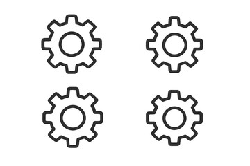 Gear icon set. Cogwheel symbol for settings, options, and configuration. Thin line style for website design, logo, app, and UI. Industrial and mechanical concept vector.