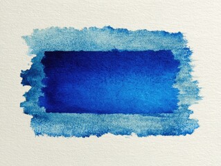 A watercolor blue rectangle within a lighter blue rough-edged border on textured white paper