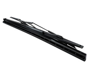 Close-up of a black automotive windshield wiper
