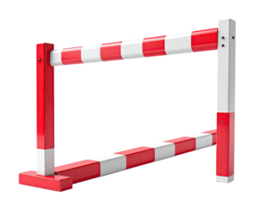 Red and white striped equestrian jump