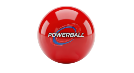 A red Powerball lottery ball against a greenscreen background.
