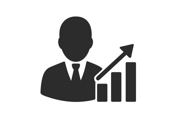 Business professional with upward growth chart, success symbol, business person icon with rising bar graph and arrow, corporate achievement, finance growth concept, vector illustration