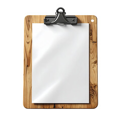 A blank clipboard with a white sheet of paper