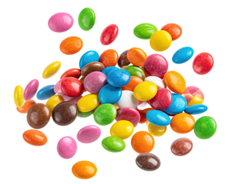 Colorful round candies scattered in a cluster