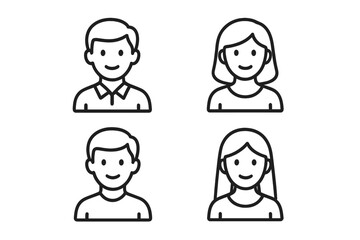 User avatar line icon set with male and female characters. Simple people profile pictograms for web and apps. Man and woman headshot collection. Editable stroke vector.