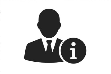 User information icon. Person with info symbol for account details, profile data, and customer support. Business man silhouette for web design, app, logo, and UI element.