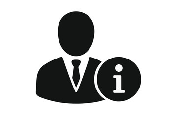 User information icon with business person avatar. Support, help desk, customer service concept. Profile, account details, user guide symbol for website, app UI. Vector illustration.