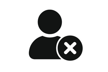 Delete user icon. Remove account, contact or profile. Person silhouette with cross mark. Banned, blocked or rejected user pictogram. Access denied or forbidden symbol. Wrong.