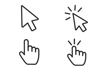 Cursor line icon set. Click pointer arrow and hand gestures collection. Vector illustration for web, UI, UX design. Editable stroke outline symbols for website, app interface.