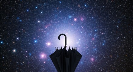 Umbrella under starry sky represents cosmic protection or hope