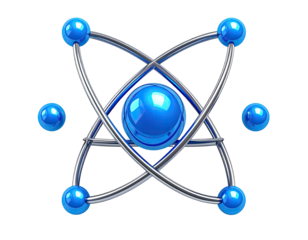 3D atom model, blue and silver