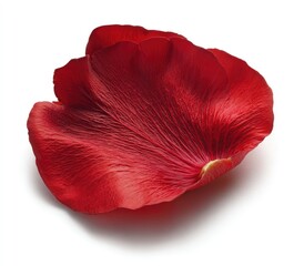 Close-up of a single, vibrant red rose petal with delicate texture and shadow