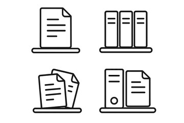 Shelved documents outline icon set, editable stroke vector symbols for infographics, articles, books, flyers, banners, office files, papers, document management, organization