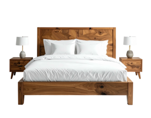 Modern wooden bed with bedside tables