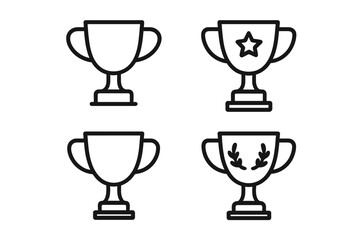 Winning cup trophy icon collection with editable stroke, award symbols with star and laurel wreath, vector line art for infographics, articles, banners, books, flyers, success