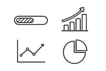 Vector progress bar and growth chart icons set with editable stroke for infographics, business reports, analytics, presentation graphics, pie chart and line diagram symbols