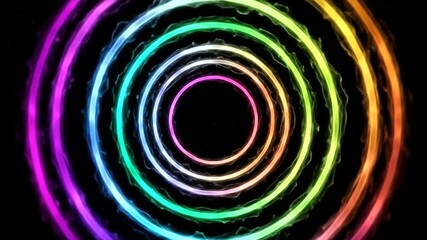 Energetic Colorful Circular Light Trails on Black Background Animation, perfect for Technology and - Powered by Adobe