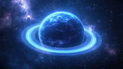 Fototapeta premium Cosmic Ringed Planet, Outer Space Background, Science Fiction