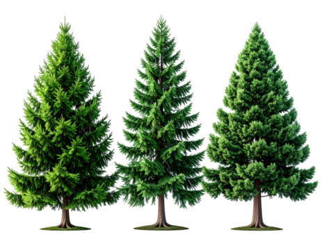 Three stylized Christmas trees, varying slightly in shape and density of foliage - Powered by Adobe