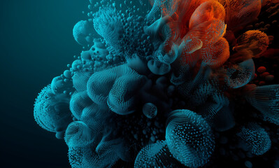 Naklejka premium Turquoise and Orange Cellular Organic Spheres Cluster