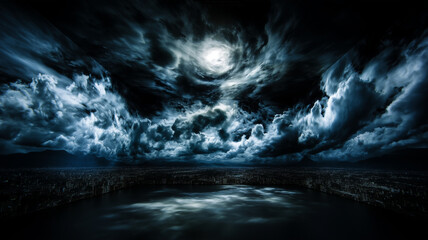 Dramatic Storm Clouds Over Dark Ocean Seascape