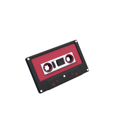 Red and Black Audio Cassette Tape Isolated on Transparent Background Classic Music Storage Medium Nostalgic Technology Sound Recording Retro Vibe