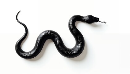 Obraz premium Glossy black serpent coiled on white black snake reptile