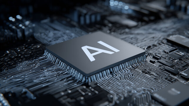 An AI processor on a circuit board representing accelerated machine learning performance and the power behind intelligent computing for automation and analytics.
