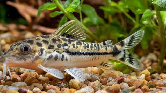 Detailed close up view of a spotted fish in an aquatic environment