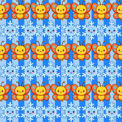 Playful kawaii butterfly and snowflake seamless pattern fabric print wallpaper tileable design for fun decor