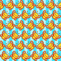 Playful butterfly seamless pattern fabric print for kawaii wallpaper wrapping tileable design in vibrant colors