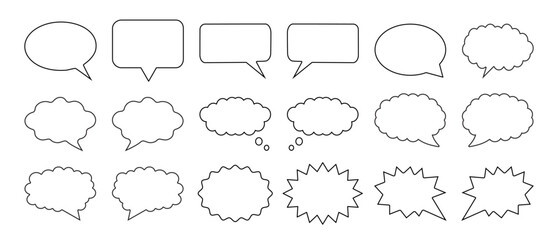 Obraz premium Speech bubble and thought balloon vector. comic chat balloons, starburst callouts, blank outline frames and empty message templates for text, shapes, vector illustration