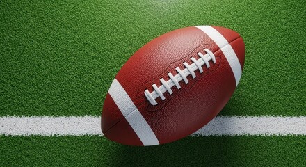 Obraz premium American football on a green field with white line