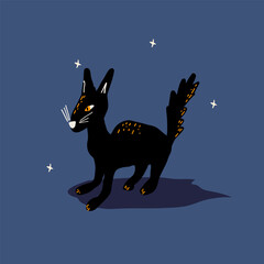 Black Halloween cat with glowing eyes vector illustration