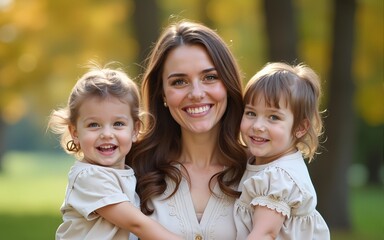 Fototapeta premium Mom with two children. High quality