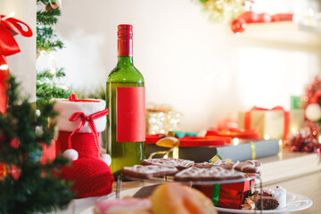 Christmas Table with Wine and Festive Treats