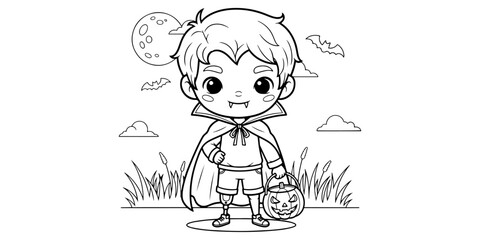 Vector outline illustration of a funny cartoon dog and cat for a child's coloring book page