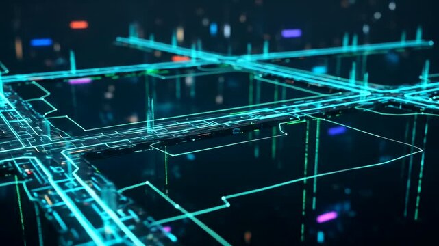 Abstract technology background with circuit board and data flow visualization concept