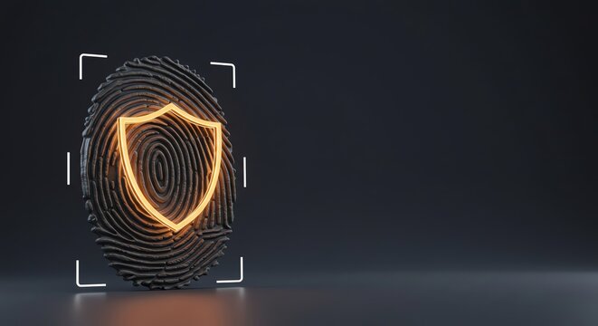 Biometric Security Technology Golden Shield on Fingerprint Scan