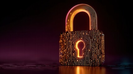 halloween technology concept. Digital lock with circuit pattern on a dark background.