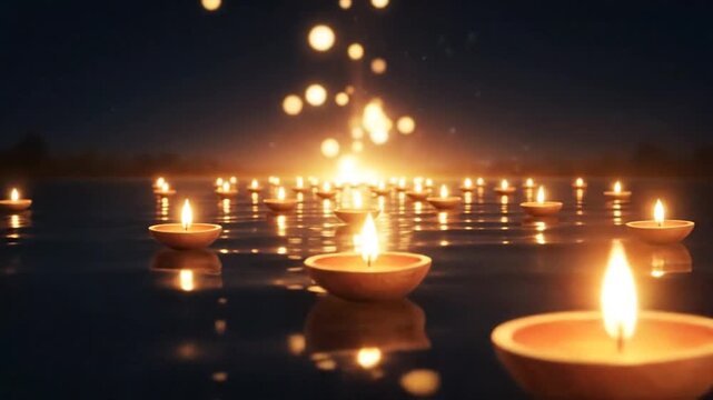 floating lamps light festival celebration diwali night ambiance